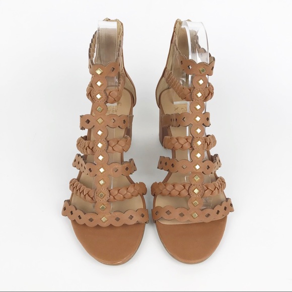 NEW Franco Sarto L-Paisley Cognac Gladiator Block Heel Strappy Studded Shoes - Picture 6 of 9